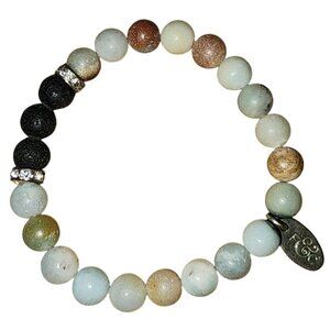 Beautiful F&C Stone Lava Rhinestone Beaded Stretch Bracelet Jewelry Earthtones